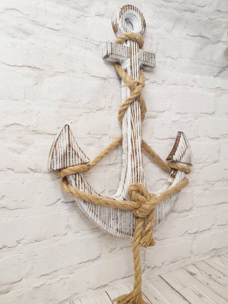 Wooden Anchor Display Wall Hanging Whitewashed Etsy