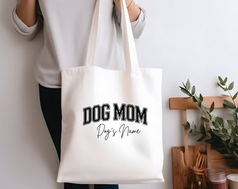 Sac fourre-tout personnalisé en toile pour maman de chien, cadeau personnalisé pour les amoureux des chiens, sac à provisions réutilisable, cadeau pour un nouveau propriétaire de chien, personnalisé avec des noms