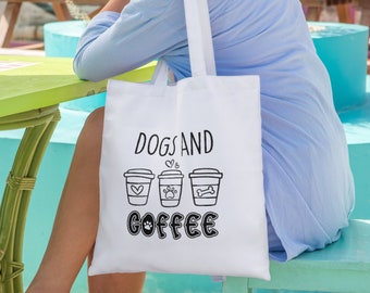 Sac fourre-tout en toile chiens et café personnalisé Cadeau pour amoureux des chiens Sac de courses Sac fourre-tout réutilisable Nouveau cadeau pour propriétaire de chien Cadeau pour propriétaire d'animal de compagnie