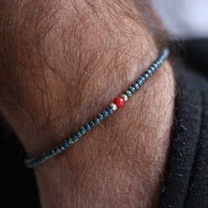 Verstelbare armband met rocailles en koraalkraal, kralenarmband, cadeau voor mannen, vriendschapsarmband, kerstcadeau-idee, herencadeau