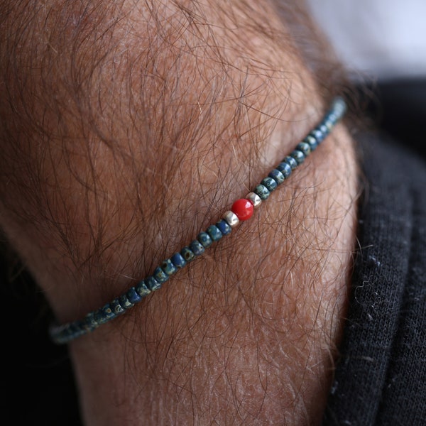 Adjustable Bracelet with Seed Beads and Coral Bead, Bead Bracelet, Gift for Men, Friendship Bracelet, Christmas Gift Idea, Men's Gift