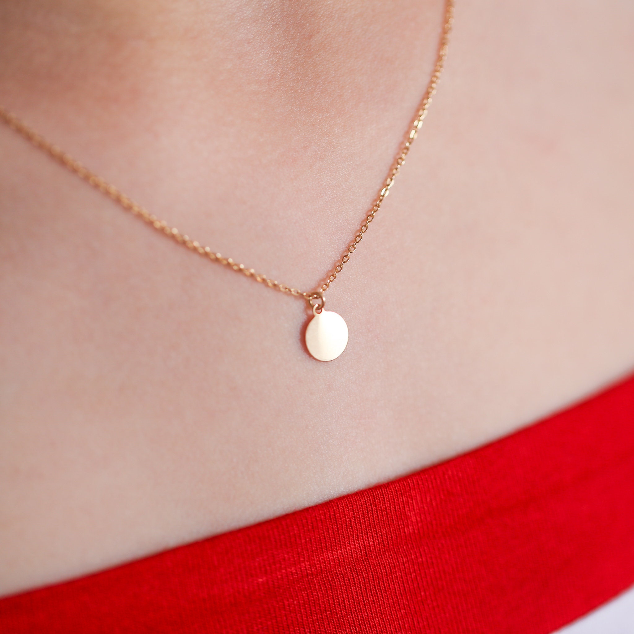 14k Gold Filled Disc Necklace Gold Disc Pendant Everyday Circle
