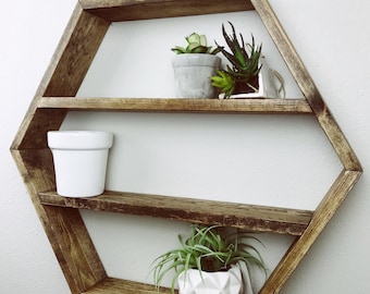 Honeycomb Shelf- Hexagon Shelf- Shelf- Dark Brown Shelf- Wood Shelf- Honeycomb- Hexagon