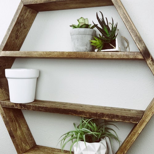 Shelf Hexagon Shelf Shelf Dark Brown Shelf Wood Etsy