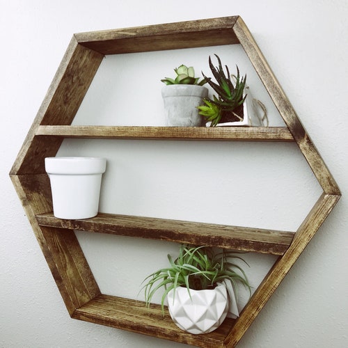 Honeycomb Shelf- Hexagon Shelf- Shelf- Dark Brown Shelf- Wood Shelf- Honeycomb- Hexagon