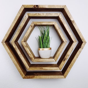 Honeycomb Shelf- Hexagon Shelf- Shelf- Dark Brown Shelf- Wood Shelf- Honeycomb- Hexagon