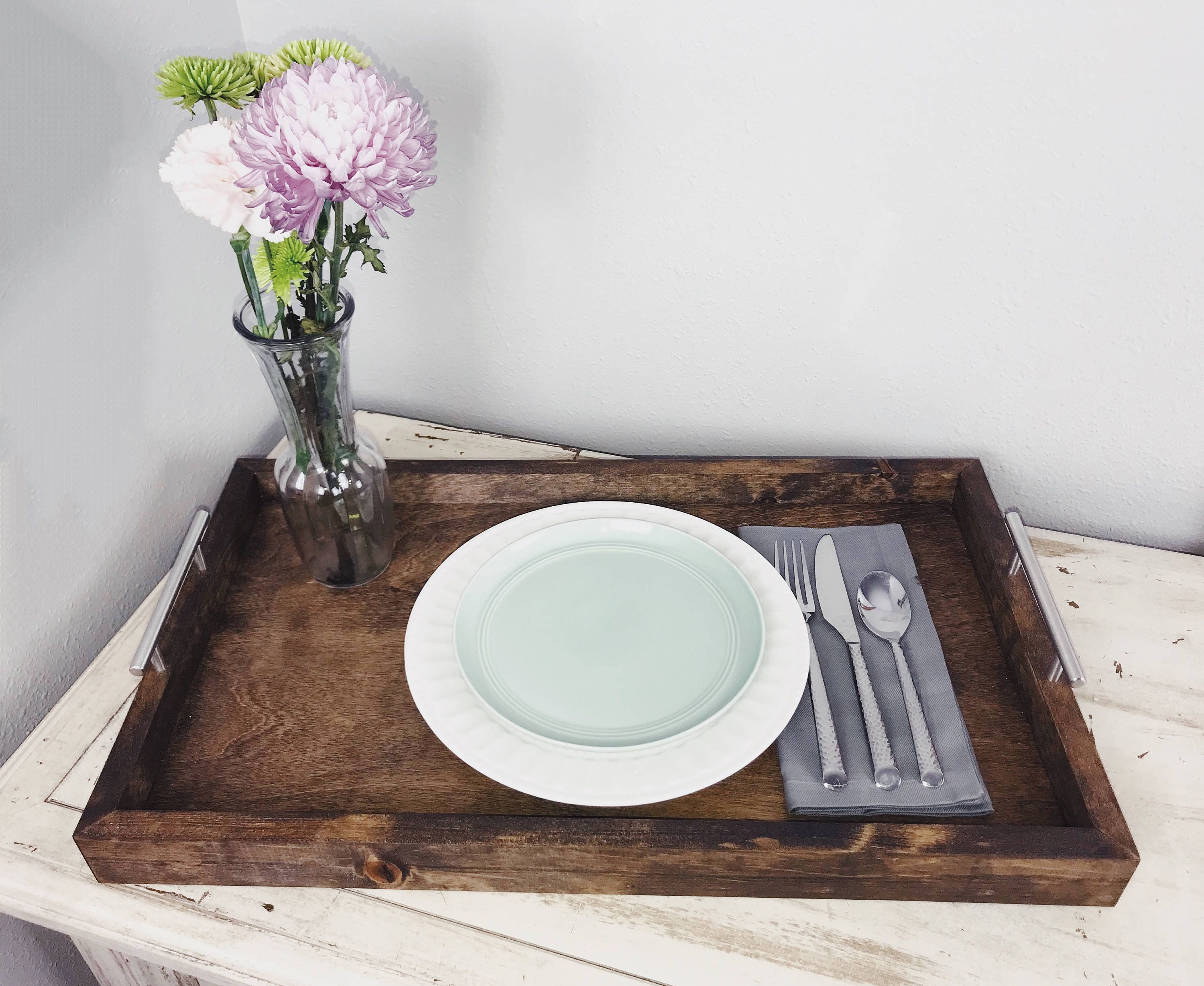 Plateau - Plateau en Bois de Service Table Basse Ottoman à Cocktails Petit Déjeuner Mariage Décor Ma