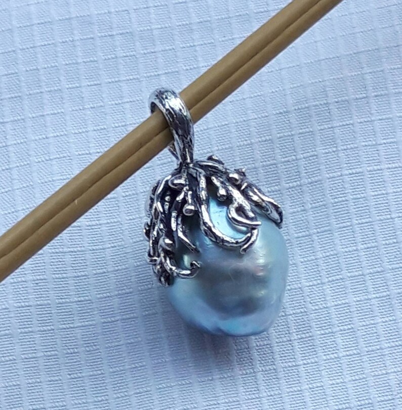 Baroque Silver Transfarent Blue Pearl A noetic South Sea Pearl Pendant Sterling Silver Large Pearl