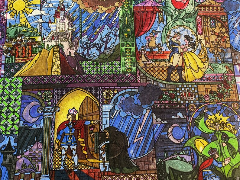 Disney Beauty and the Beast Stained Glass Fabric 100 Cotton Etsy