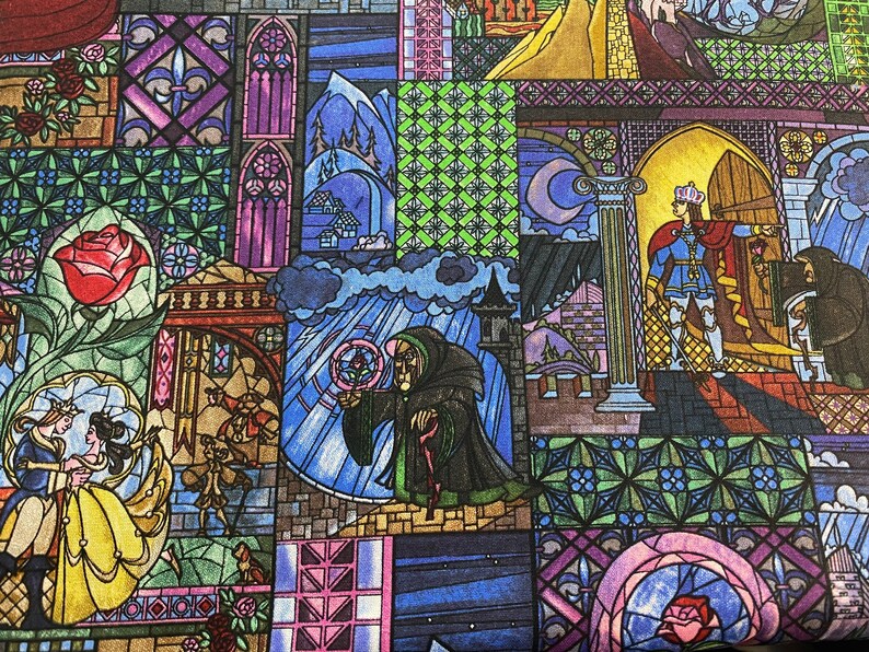 Disney Beauty and the Beast Stained Glass Fabric 100 Cotton Etsy