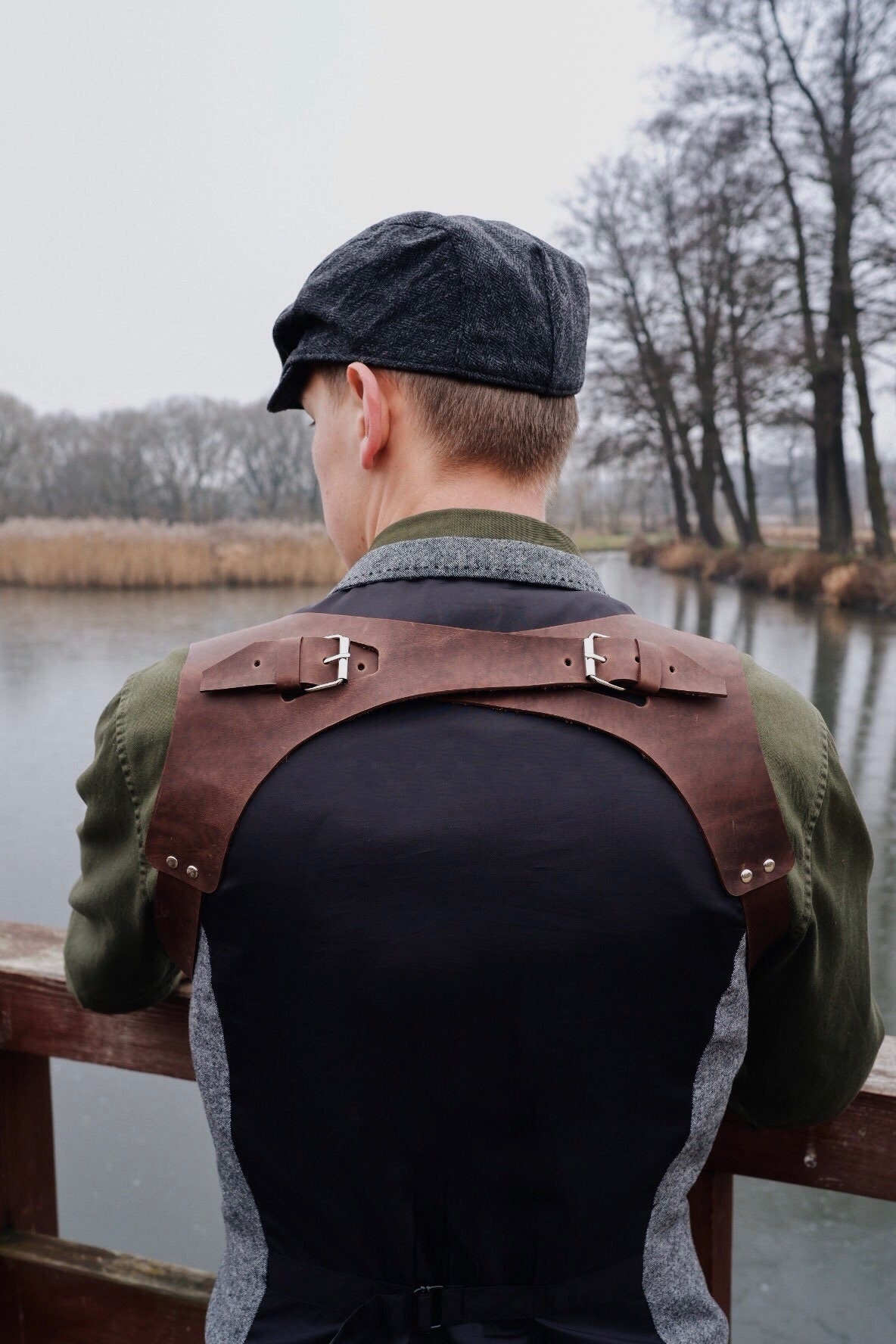 Suspenders men, Leather suspenders, Brown leather suspenders