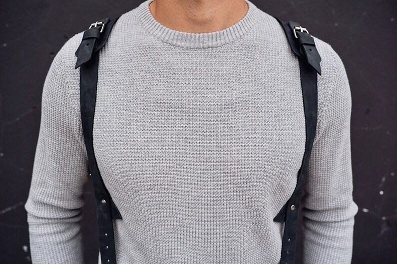 Suspenders Men Leather Suspenders Black Leather Suspenders Etsy