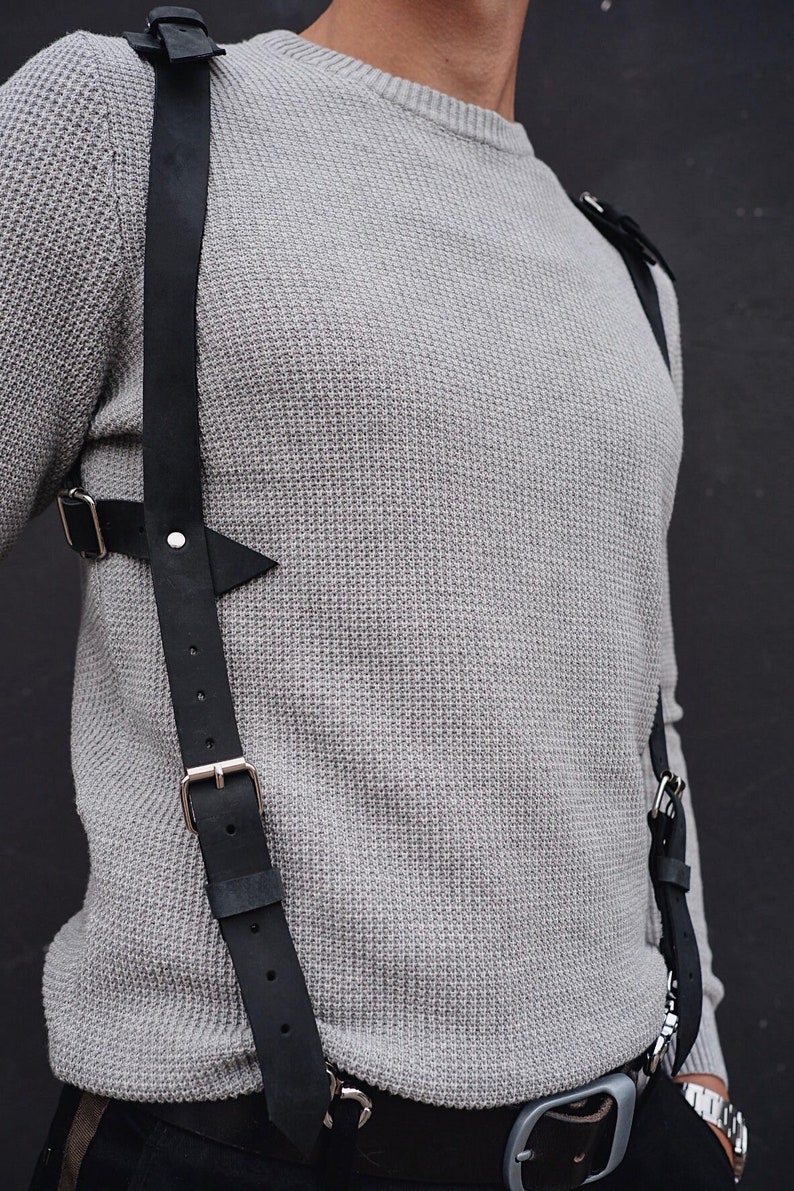 Suspenders Men Leather Suspenders Black Leather Suspenders Etsy