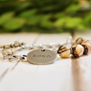 Bracelet, Charm Bracelet, Mantra Bracelet, Chain Bracelet, Beaded Bracelet, Boho Chic Jewelry, Glass Bead Jewelry, Metal Bracelet