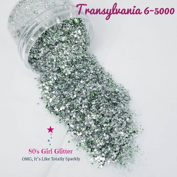 Transylvania 6-5000 - Glitter - Silver Glitter - Silver and Green Glitter Mix - Tumbler Glitter - Nail Glitter - Slime Glitter