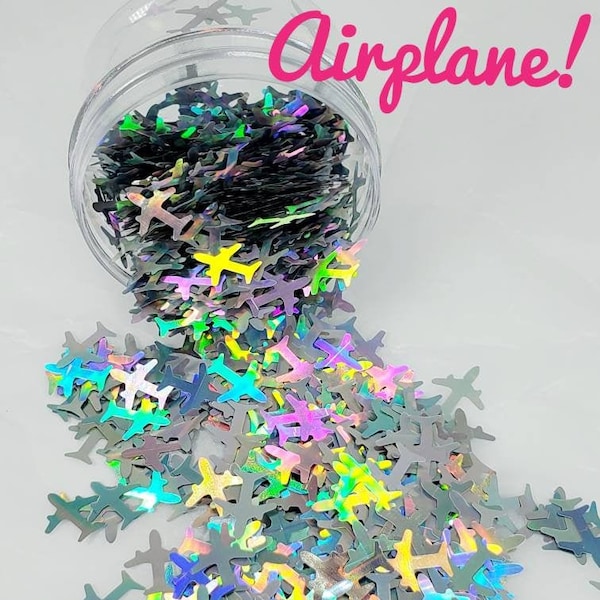 Airplane! - Glitter - Glitter Shapes - Airplane Glitter Shape - Aircraft or Jet Glitter Shape - Holographic Airplane Glitter Shape
