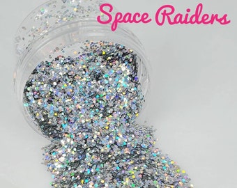 Space Raiders - Glitter - Silver Glitter - Silver Holographic Glitter - Fine Sized Silver Holographic Glitter - Glitter for Tumblers