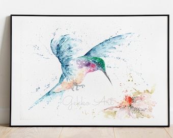 Hummingbird Jewels No3. Fine Art Giclee Print, from an Original Watercolour Painting by Wildlife Artist Sandi Mower