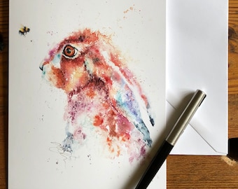 Tarjeta "Hazel Hare & The Bee", tarjeta de felicitación de liebre, tarjeta de cumpleaños, tarjeta con acuarela, tarjeta de notas, tarjeta en blanco, de la artista de vida silvestre Sandi Mower