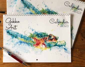 2023 Wildlife Art Calendar by Watercolour Artist Sandi Mower, Double A4 Landscape Size Wall Calendar