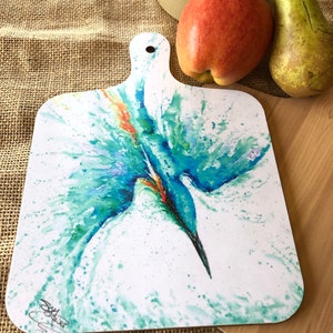 Kingfisher Design Chopping Board, Cheese Board, melamine kitchenware, tableware by watercolour artist Sandi Mower