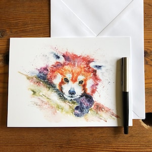Cartão de panda vermelho, cartão de felicitações de panda vermelho, cartão de aniversário, cartão de arte em aquarela, cartão de nota, cartão em branco, da artista de vida selvagem Sandi Mower