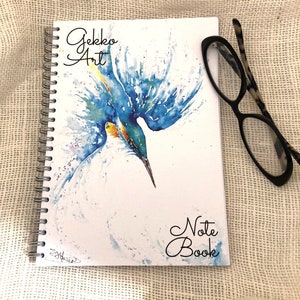 Taccuino Kingfisher, blocco note con rilegatura a spirale formato A5, copertina con arte della fauna selvatica, blocco di carta a righe, quaderno, diario