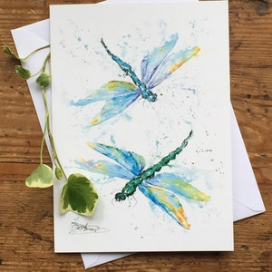 Dragonflies Card, Dragonfly Greetings Card, Wildlife Art Card, Birthday Card, Blank Card, Watercolours by Wildlife Artist Sandi Mower