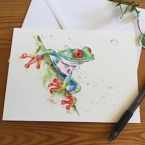 Red Eyed Tree Frog Card, Frog Greetings Card, Frog Art, Wildlife Art, Note Card, Art Card, Birthday Card, Blank Card, Watercolour