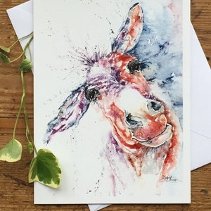 Wonky Donkey Card, Donkey Greetings Card, Wildlife Art Card, Birthday Card, Blank Card, Watercolour, Print