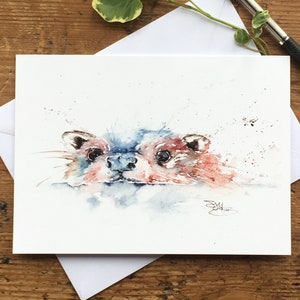 Swimming Otter Card, Otter Greetings Card, Otter Design, Wildlife Art, Note Card, Art Card, Birthday Card, Blank Card, Watercolour, Print