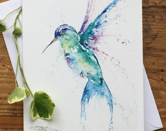 5 Hummingbird Cards Watercolor Birds Bright Hummingbird 5 Bird Note Cards 5 Blank Artist Cards Hummer Art Card 5 Bird Card Pack