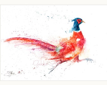 signed LIMITED EDITON wildlife bird art PRINT original running PHEASANT nature