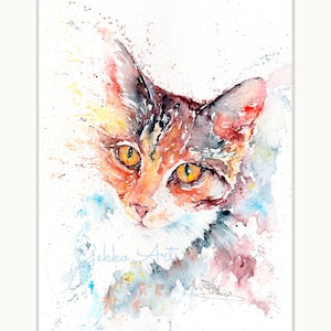 Impresión de gato carey, acuarela, impresión artística, pintura de gato, arte mural, decoración, colorido, impresión de bellas artes, giclée