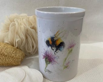 Ceramic Bumblebee Vase, Toothbrush Holder, Pen Caddy. By Watercolour Artist Sandi Mower