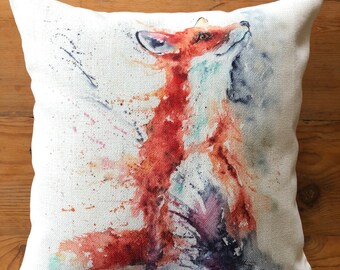 Foxy Vixen Cushion Cover, Wildlife Art Cushion, Red Fox Textile Print, Linen look, Pillow 16inch
