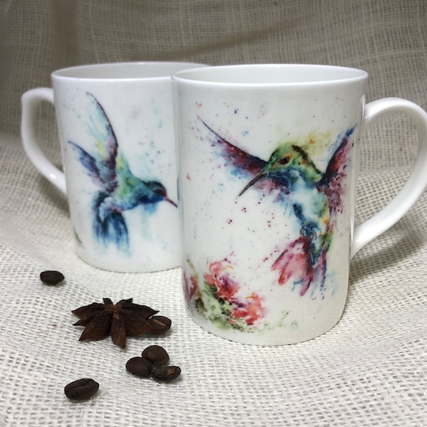 Hummingbird Jewels Bone China Mug, China Cup, Wildlife Art Mug by Watercolour Artist Sandi Mower