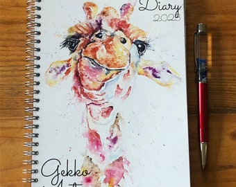 2023 Wildlife Art Diary, Gerald Giraffe Design by Watercolour Artist Sandi Mower,  A5 Size, Spiro Bound, Week to View Diary