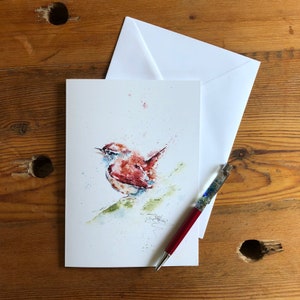 Wren Card, Jenny Wren Wenskaart, Wildlife Art Card, Aquarel Wren, Britse Bird Painting door Wildlife Artist Sandi Maaier