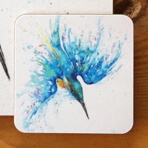 Kingfisher Coaster, Melamine Placemat, Tableware, Watercolour Art Print, Kitchen Dining Home Decor, Gifts