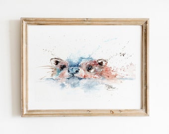 Otter 'Adrift'. Watercolour fine art print, Otter Watercolour From an Original Painting by Wildlife Artist Sandi Mower