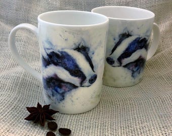 Badgering the Bees Bone China Mug, Wildlife Art Cups by Watercolour Artist Sandi Mower