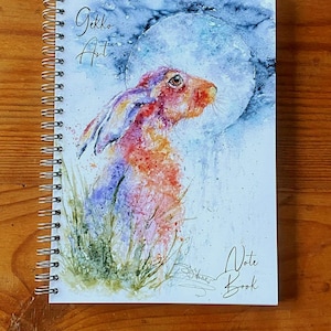 Moon Gazing Hare Notebook, Notepad, A5 Size, Spiral bound, Wildlife Art Notebook, Pad, Jotter, Watercolour, journal,