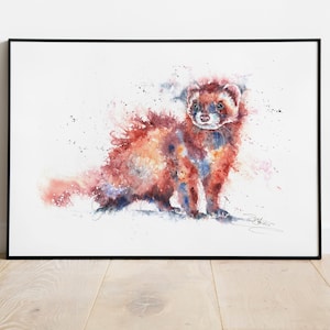 Ferret Watercolour Fine Art Giclee Print, Polecat Watercolour From an Original Painting by Wildlife Artist Sandi Mower