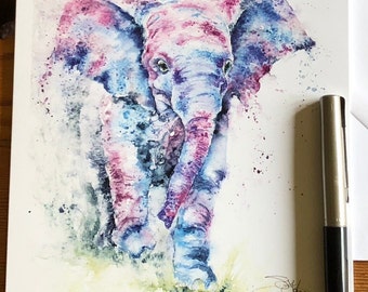 Cartão Jumbo, Cartão de Saudações de Elefante Bebê, Cartão de Aniversário, Cartão de Arte em Aquarela, Cartão de Notas, Cartão em Branco, da Artista de Vida Selvagem Sandi Mower