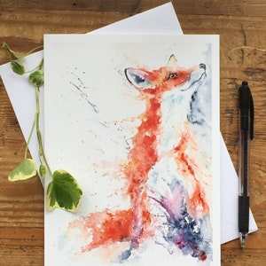 Fox Card, Fox Greetings Card, Wildlife Art Card, Verjaardagskaart, Lege kaart, Notitiekaart, Aquarel, Animal Art Print