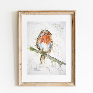 Rotkehlchen Kunstdruck, Aquarell Fine Art Druck, Rotkehlchen Aquarell, von einem Originalgemälde der Wildtierkünstlerin Sandi Mower
