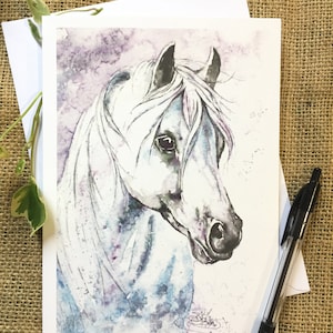 Biglietto cavallo, Carta di auguri di cavallo, Arte del Cavallo, Arte della fauna selvatica, Biglietto d'auguri, Carta d'Arte, Biglietto di compleanno, Carta Vuota, Acquerello, Arte Animale Stampa