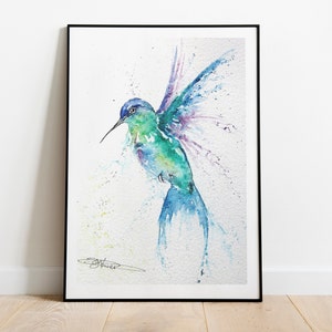 Hummingbird Watercolour, Fine Art Giclee Print, Hummingbird watercolour, from an Original Painting by Wildlife Artist Sandi Mower