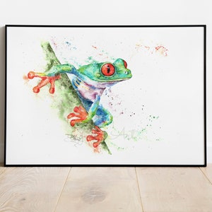 Red Eyed Tree Frog, Limited Edition Print, Colourful Frog Giclee Art Print, Signed Watercolour Painting by Wildlife Artist Sandi Mower